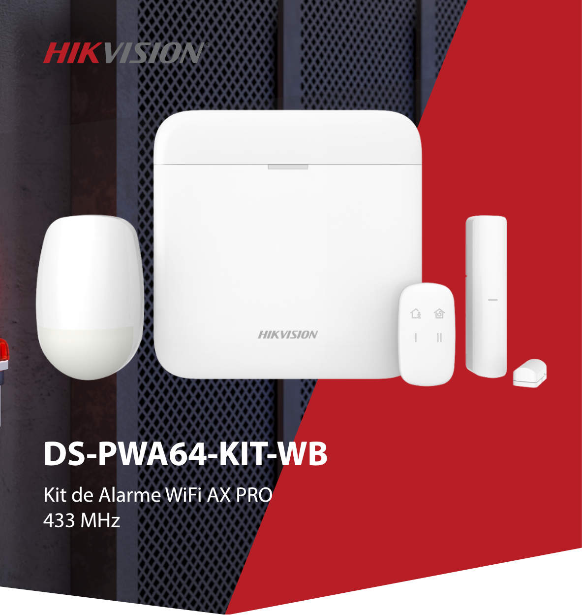 Kit d'alarme sans fil HIKVISION DS‑PWA64‑KIT‑WB – Centrale Wi-Fi 64 zones, 433 MHz, avec détecteurs PIR et magnétique é Kit d'alarme sans fil HIKVISION DS‑PWA64‑KIT‑WB