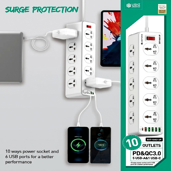 Surge LW EXT‑106U‑2P – Multiprise 10 prises universelles avec protection intégrée