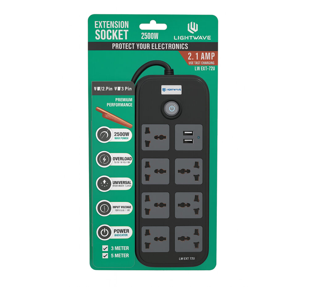 Surge LW EXT‑72U 3 m – 7 prises universelles + 2 ports USB avec protection intégrée