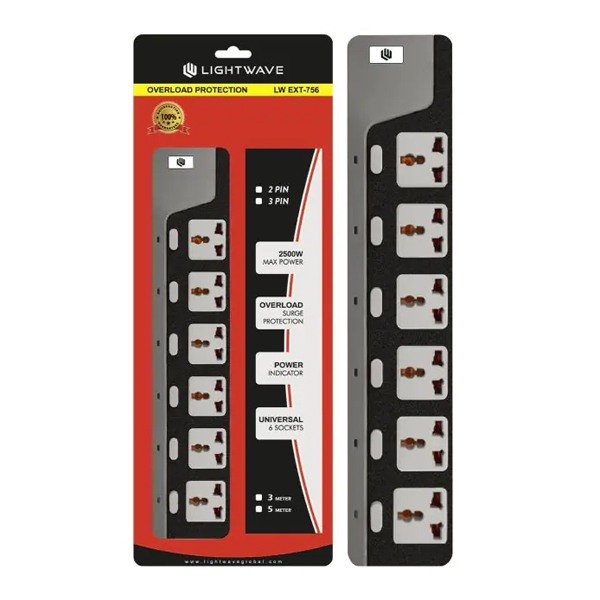 Surge LW EXT 755‑2P – Multiprise 5 ports + protection, câble 3 m