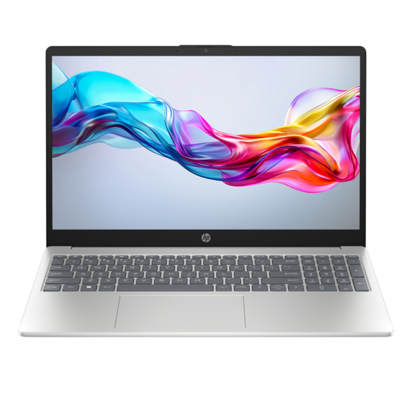 Ordinateur portable HP Notebook 15-fd1xxx 15,6 pouces ouvert, coloris gris, vue de trois quarts