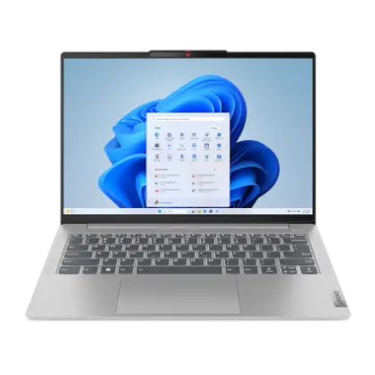 Ordinateur portable Lenovo IdeaPad Slim 5 de 14 pouces ouvert, coloris Cloud Grey, vue de trois quarts