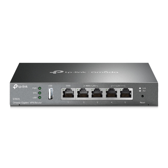 Routeur VPN TP-Link Omada ER605 V2 vue de face sur fond blanc