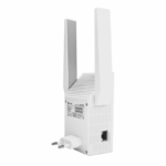 Répéteur TP-Link RE605X AX1800 vue arrière avec prise et port Ethernet sur fond blanc